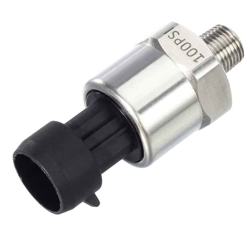 AUTEX 100psi Pressure Transducer Sensor, 0-100 Psi Pressure Sender 1/8" -27 NPT Oil Pressure Transmitter 316 Stainless Steel with Connector Harness Kit For Oil Fuel Air Water Pressure - Image 1